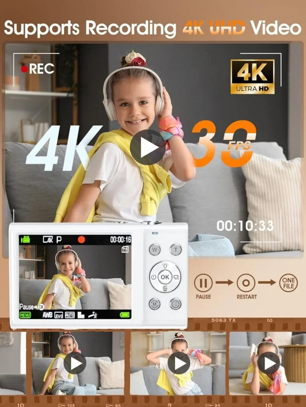 4K 48MP Autofocus Digital Vlogging Camera with 32GB Card for Photography
